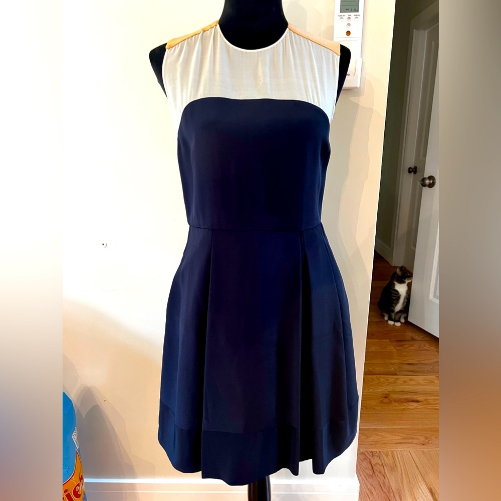 3.1 Phillip Lim Navy Blue and Beige Silk Color Block Dress Size 6